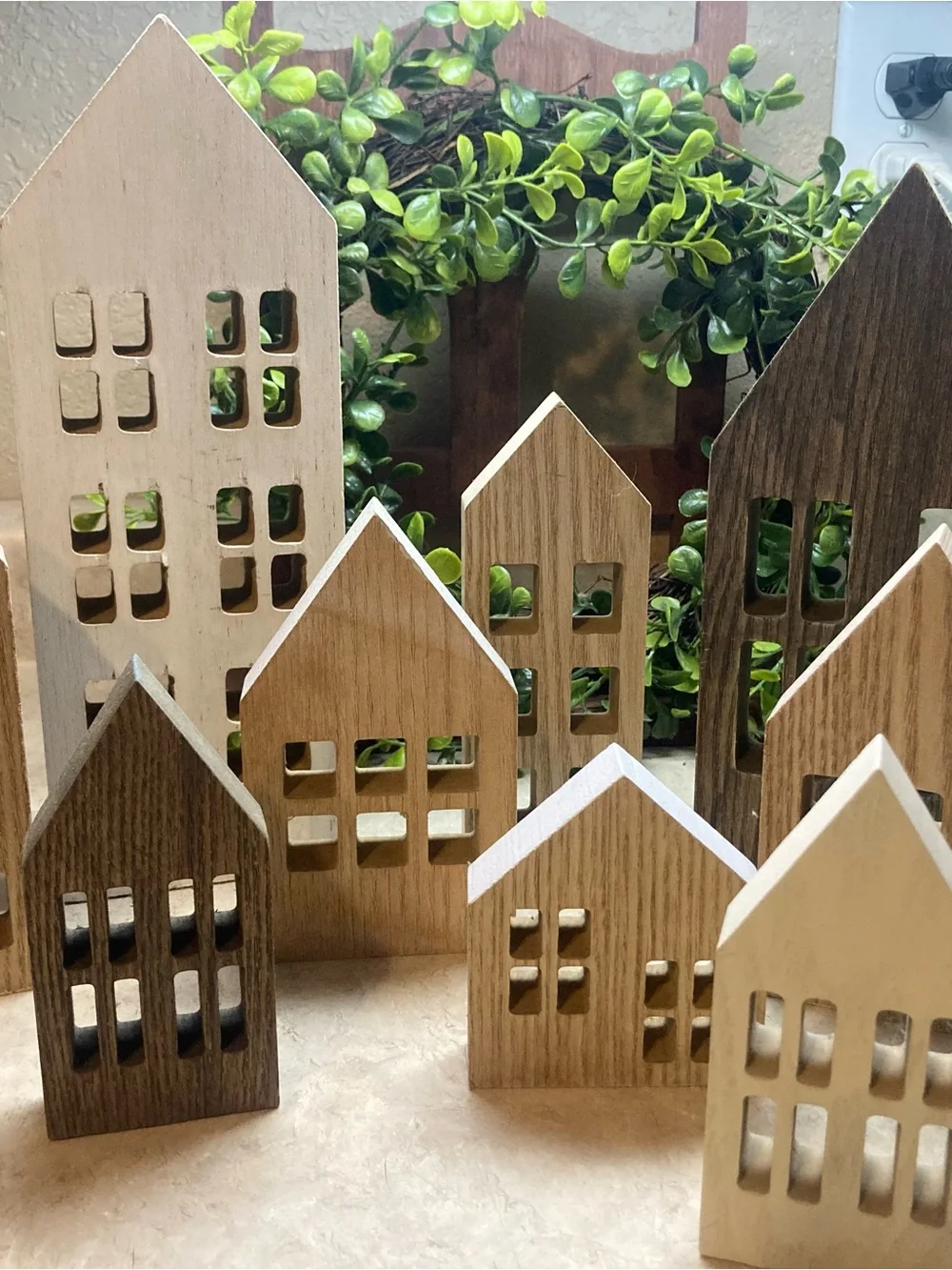 Target Bullseye Wooden Holiday Houses in Natural and Dark Wood Tones Farmhouse